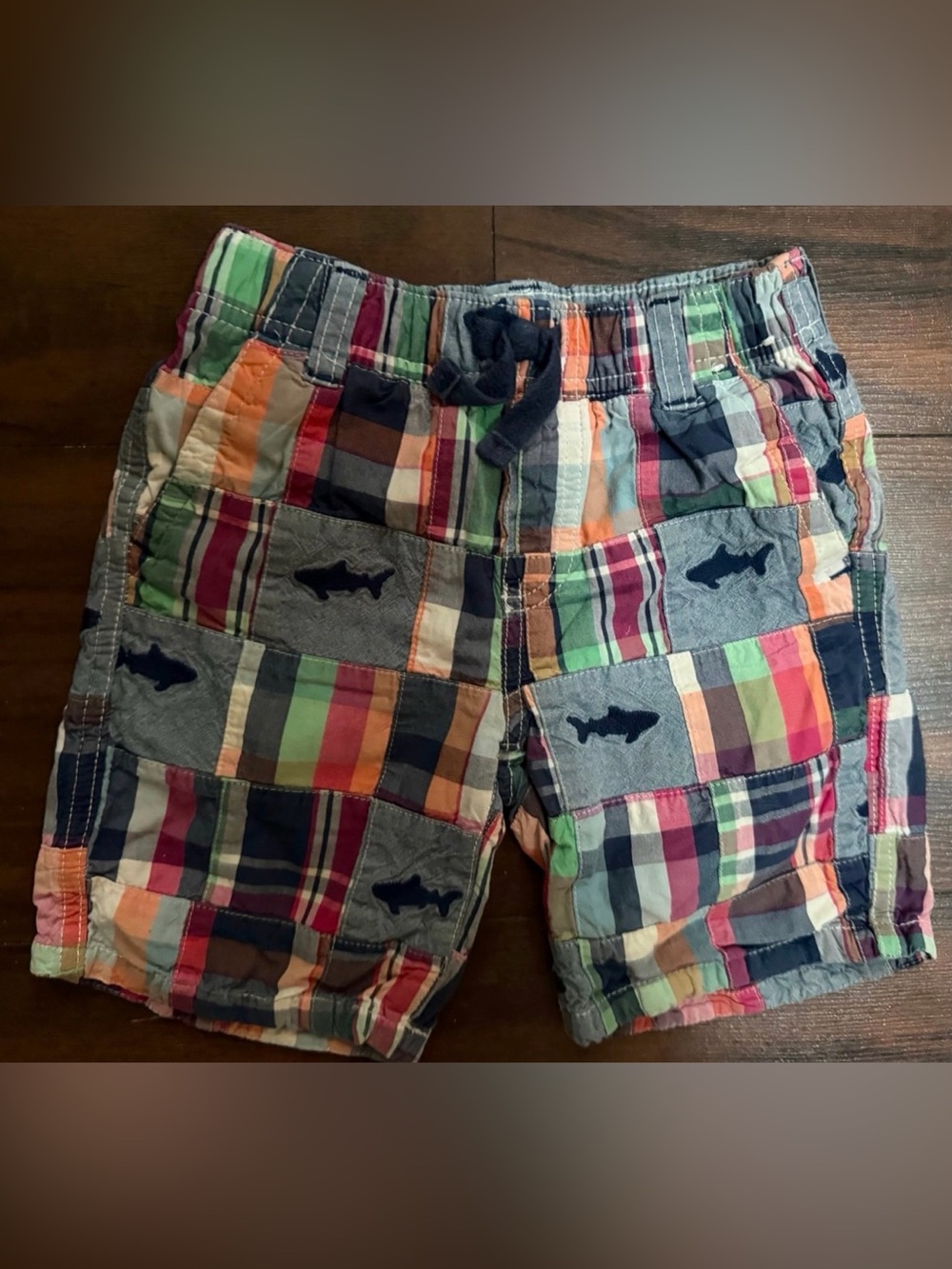 Toddler Patchwork Plaid Shorts with Shark Embroidery - Gymboree